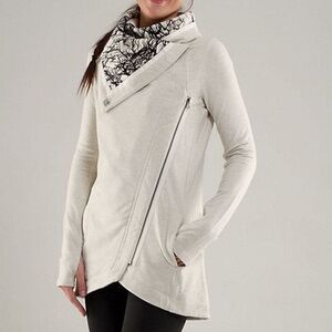 Lululemon Method Wrap Heathered Ghost Nesting Bird Asymmetrical Zip Jacket